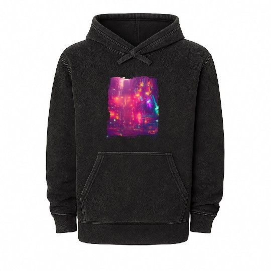 Cool Japanese World Japan Neon City Mineral Wash Hoodies