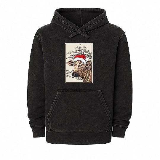 Christmas Cow Farming Xmas Animal Mineral Wash Hoodies