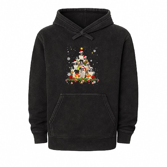 Saint Bernard Christmas Tree Funny Christmas Mineral Wash Hoodies