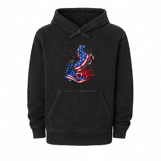 Horse 4th Of July American Flag USA Horse Mineral Wash Hoodies