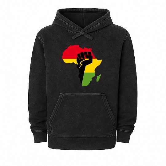 African Black Power Mineral Wash Hoodies