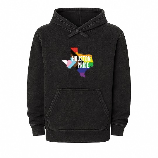 Houston Pride Gay Lesbian Queer Texas Rainbow Flag Mineral Wash Hoodies
