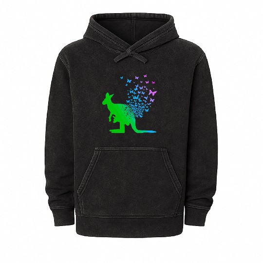 Butterfly & Kangaroo In Nature Australia Kangaroo Mineral Wash Hoodies