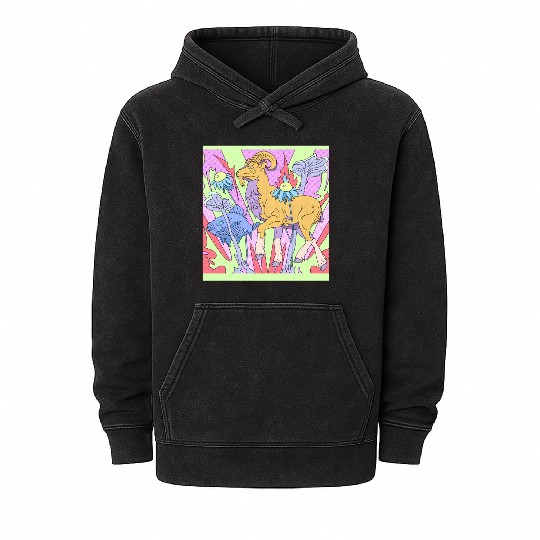 A goat and a fish in a fantasy garden Mineral Wash Hoodies