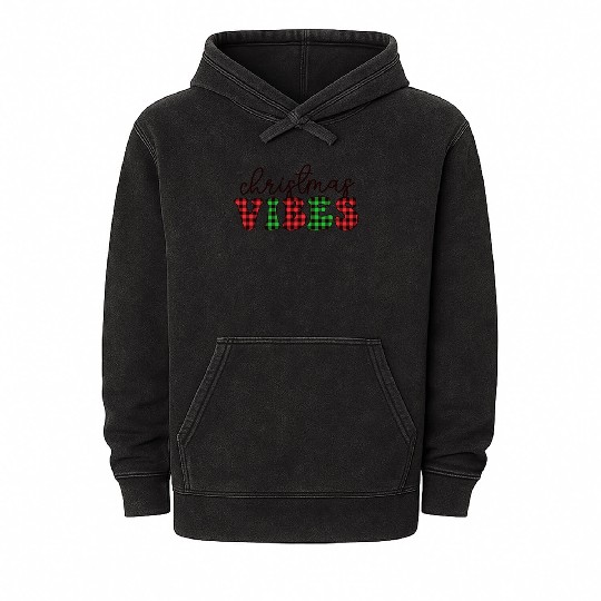 Christmas Vibes Buffalo Plaid Retro Christmas Mineral Wash Hoodies