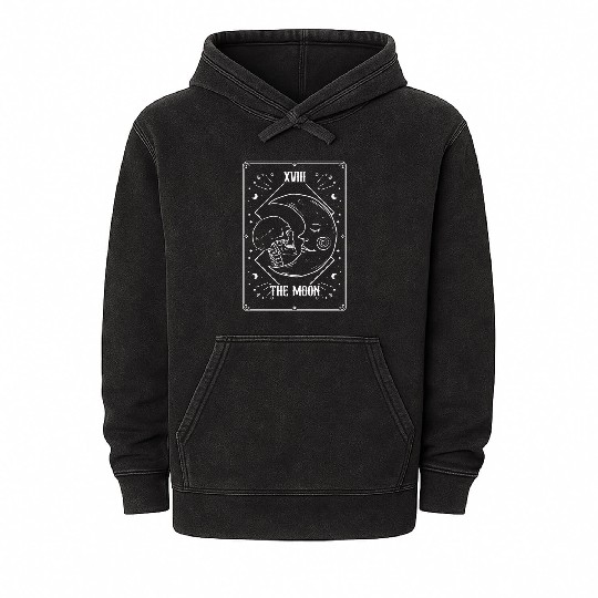 Tarot Card Gothic Skull Moon Goth The Moon Mineral Wash Hoodies