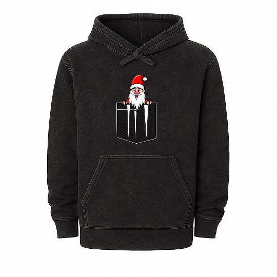 Santa Claus in breast pocket Mineral Wash Hoodies