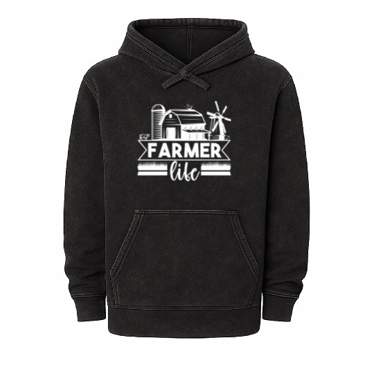 Farmer Life Agriculture Local Farm Mineral Wash Hoodies