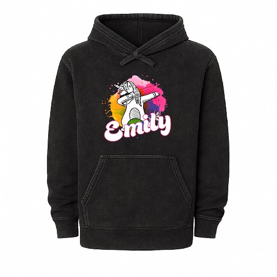 EMILY - Beautiful name with dabbing unicorn Mineral Wash Hoodies