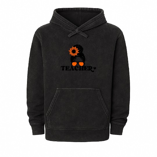 Teacher Messy Bun Orange Shades Mineral Wash Hoodies