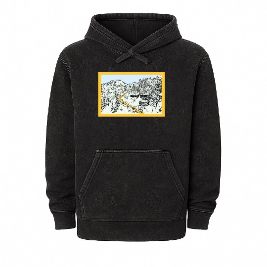 Graphic art design The road in the mountains Mineral Wash Hoodies