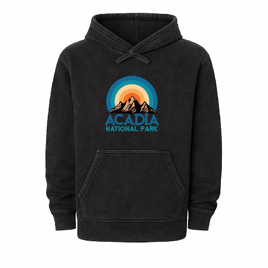 Cool Vintage Retro Acadia National Park Mountain Mineral Wash Hoodies