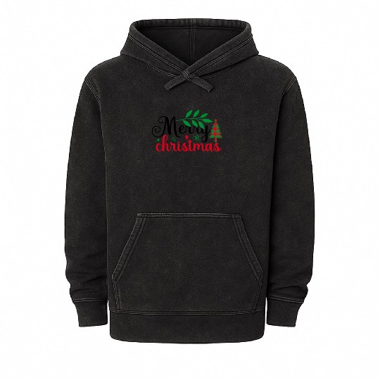 Xmas Merry Christmas Buffalo Plaid Fir Tree Mineral Wash Hoodies