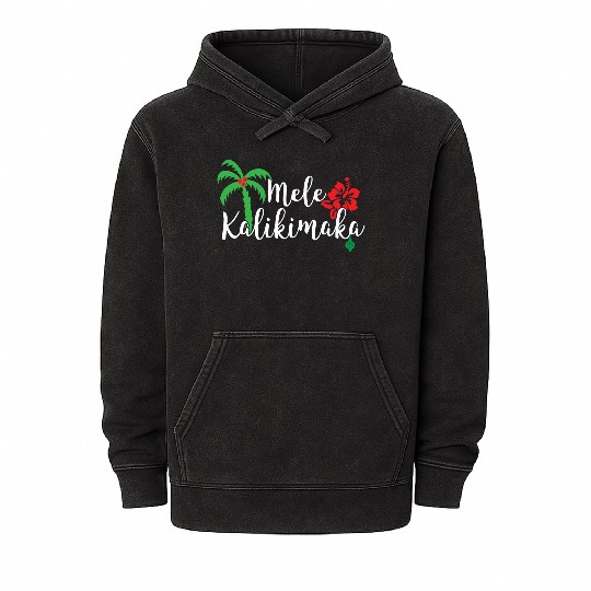 Mele Kalikimaka Hawaiian Merry Christmas Mineral Wash Hoodies