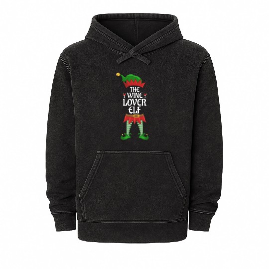 Wine Lover Elf Family Matching Christmas Party Mineral Wash Hoodies