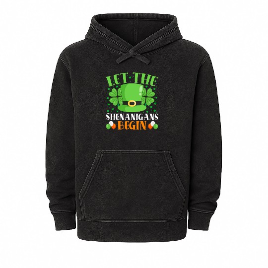 Let The Shenanigans Begin St Patricks Day Mineral Wash Hoodies