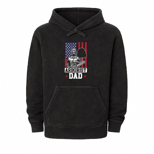 Arborist Dad Logger Patriotic Wood USA Flag Mineral Wash Hoodies