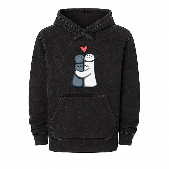 Salt and Pepper Hugging Love : Funny illustration Mineral Wash Hoodies
