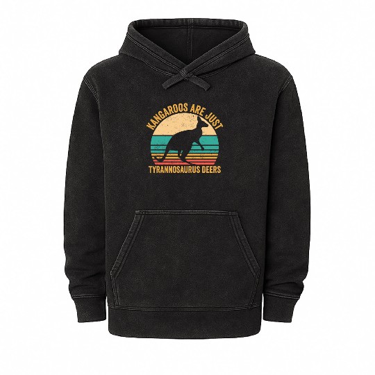 Funny Kangaroo Are Just Tyrannosaurus Deers Retro Mineral Wash Hoodies