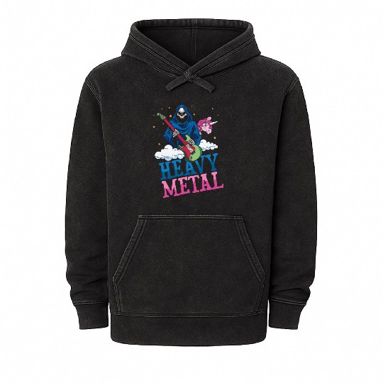 Grim Bone Unicorn Rainbow Metal Music Heavy Rock Mineral Wash Hoodies