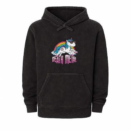 Rainbow Unicorn Love Metal Music Heavy Rocker Mineral Wash Hoodies