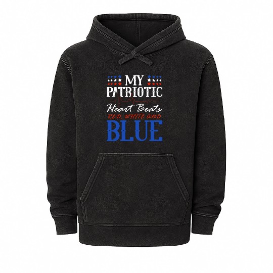 My Patriotic Heart Beats Red White and Blue 4th Mineral Wash Hoodies