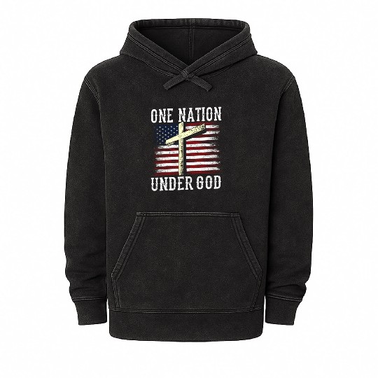One Nation Under God America US USA American Mineral Wash Hoodies
