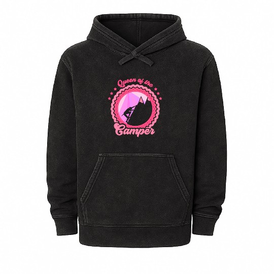 Queen Of The Camper Camping Camp Lover Campsite Mineral Wash Hoodies