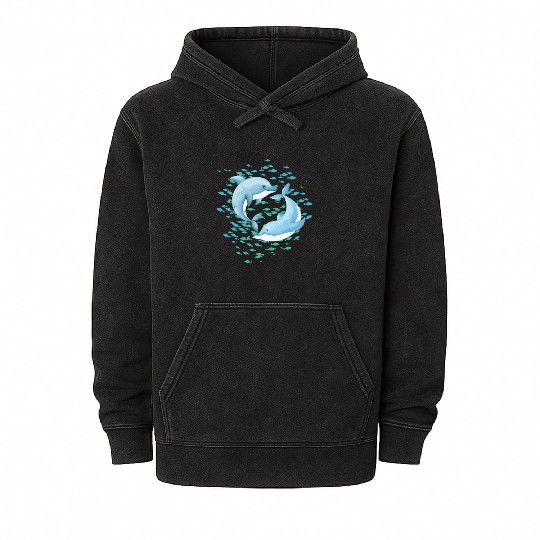 PLAYFUL BLUE DOLPHINS Mineral Wash Hoodies