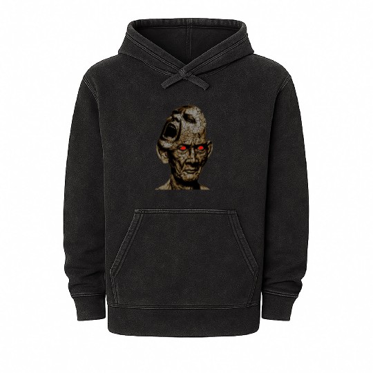Stoic Old Man With Cracked Leathery Skin Red Eyes Mineral Wash Hoodies