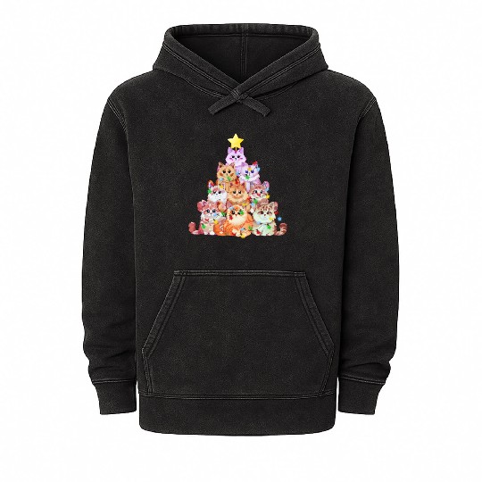 Cats tangled in Christmas Lights - Cat Christmas Mineral Wash Hoodies