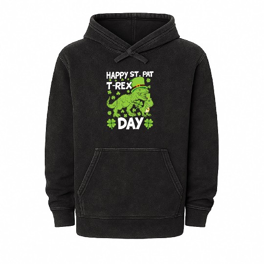 Happy St Pat Trex Day Dino St Patricks Day Kids To Mineral Wash Hoodies