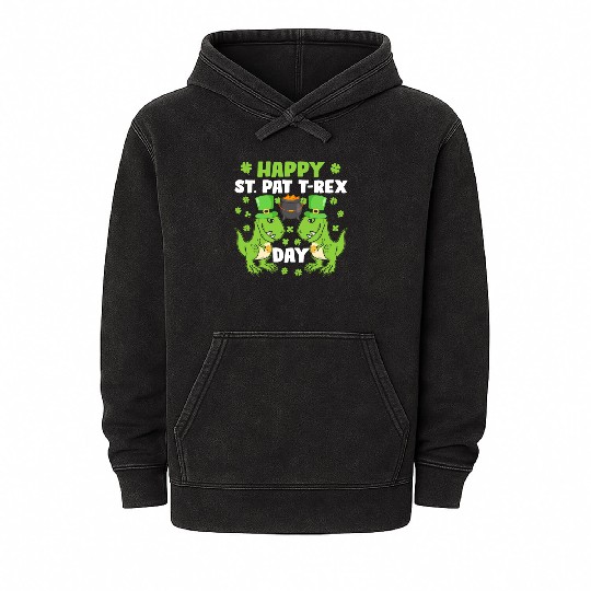 Happy St Pat Trex Day Dino St Patricks Day Kids To Mineral Wash Hoodies