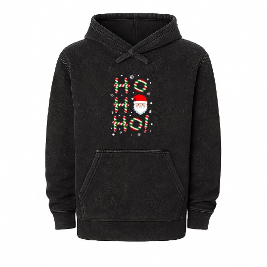 Ho Ho Ho Santa Claus Candy Cane Christmas, Xmas Mineral Wash Hoodies