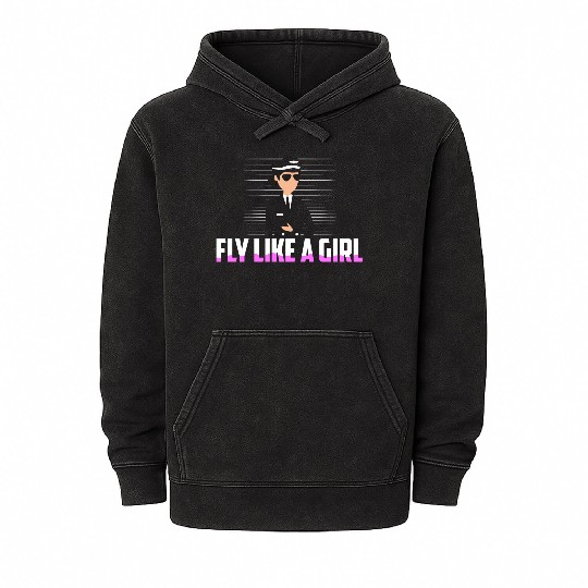 Fly Like A Girl Airline Pilot Aviation Mineral Wash Hoodies