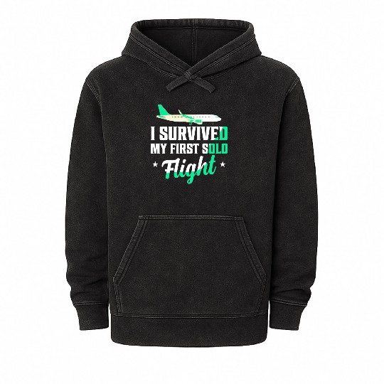 I Survived My First Solo Flight Pilot Mineral Wash Hoodies