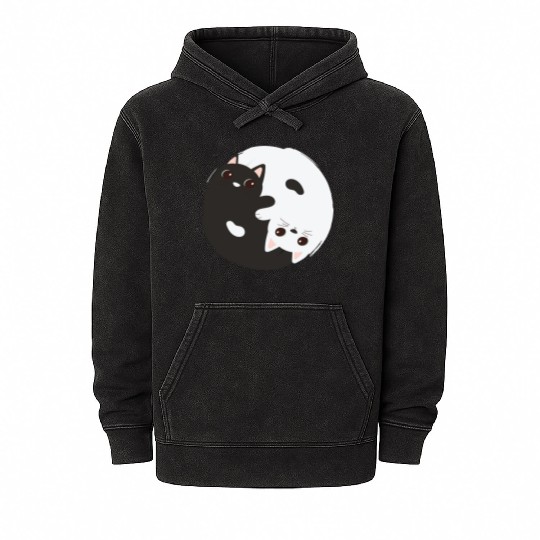 ying yang cat Mineral Wash Hoodies