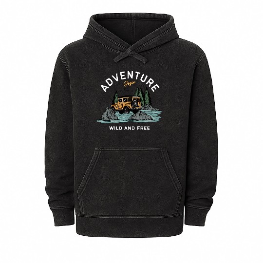 Light Blue Illustration Adventure Mineral Wash Hoodies