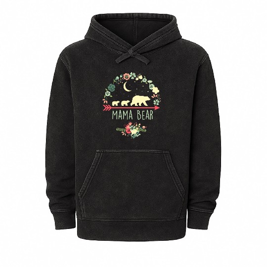 Floral Mama Bear With 2 Cubs Mineral Wash Hoodies