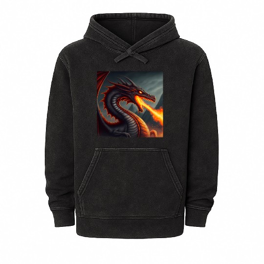 Mashup Flaming Dragon & Fire Breathing Dragon Mineral Wash Hoodies
