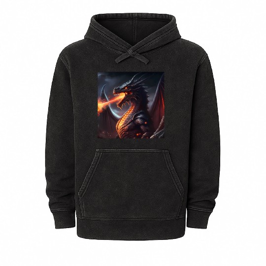 Dark Fantasy fire breathing dragon version 2 Mineral Wash Hoodies