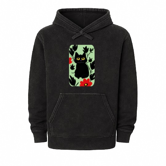 paint black cat in nature Mineral Wash Hoodies