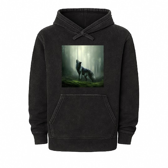 Howling wolf at midnight Mineral Wash Hoodies