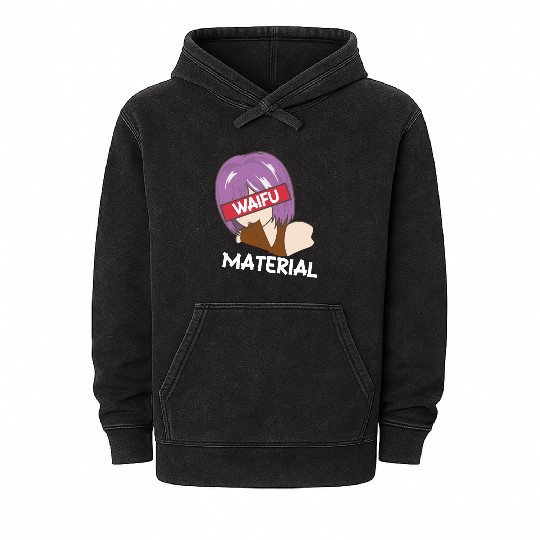 Anime Waifu Material Manga Eyes Japanese Mineral Wash Hoodies