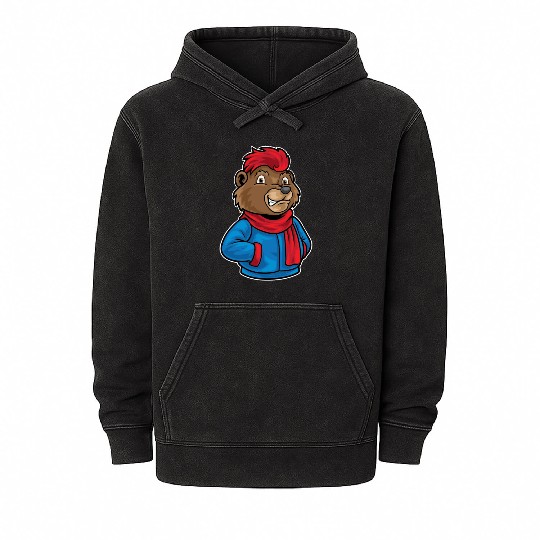 Hip Hop Bear Funky Urban Cartoon Illustration Mineral Wash Hoodies