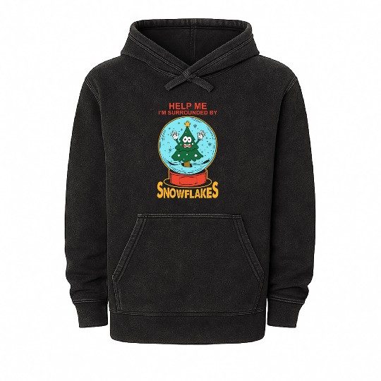 Help Me I'm Surrounded By Snowflakes Mineral Wash Hoodies