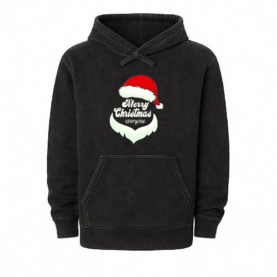 Santa Claus Merry Christmas Beard and hat Mineral Wash Hoodies