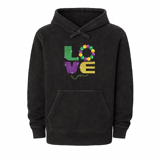 Love New Orleans Festival Parade Beads Mardi Gras Mineral Wash Hoodies