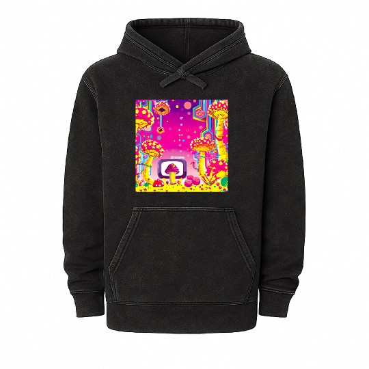 Psychedelic Video Game Fantasy World Mineral Wash Hoodies
