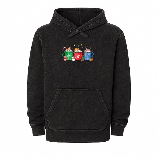 Christmas Hot Chocolate Cup Mineral Wash Hoodies